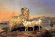 Richard ansdell,R.A., A Ewe with Lambs and A Heron Beside A Loch